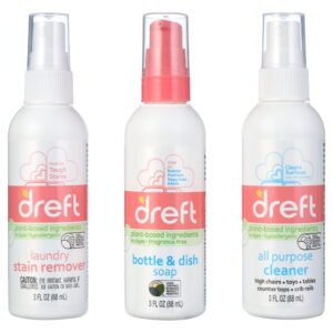 Dreft Diaper Bag To Go Kit Baby Essentials Gift Set with Laundry Stain Remover, Bottle Soap, and Surface Cleaner, Travel Size, 3